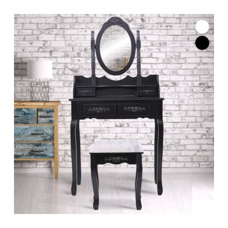 Tükrös fésülködő asztal székkel, Rome - fekete