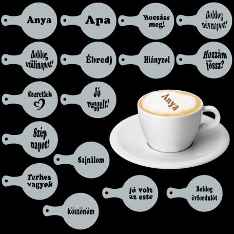 Cappuccino és kávé díszítő szöveges sablonok (16db), Cappuccino és kávé díszítő szöveges sablonok (16db)